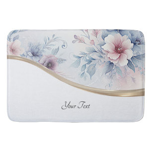 Tapis De Bain Aquarelle Bleu rose Floral Mat