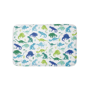 Tapis De Bain Aquarelle bleu vert Dinosaur Silhouette Kids