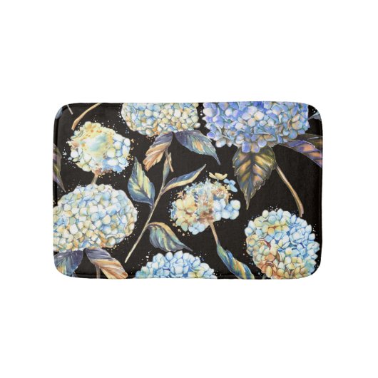 Tapis De Bain Aquarelle Blue Hydrangea : Motif foncé sans couleu (Devant)