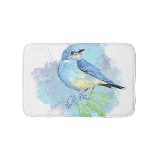 Tapis De Bain Aquarelle Bluebird Oiseau Nature Art (Devant)