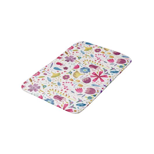 Tapis De Bain Aquarelle botanique Peinture de fleurs sauvages (Angle)