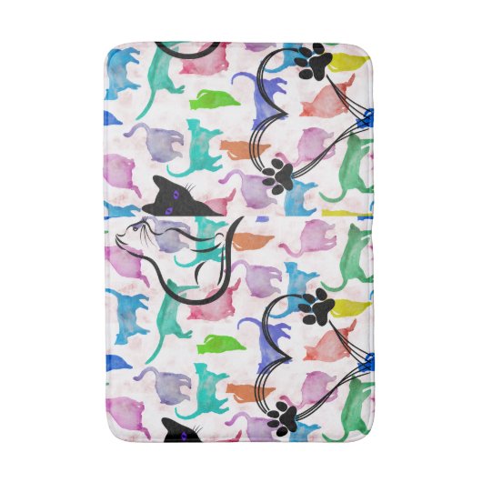Tapis De Bain Aquarelle Chats Bain Mat (Devant (Vertical))