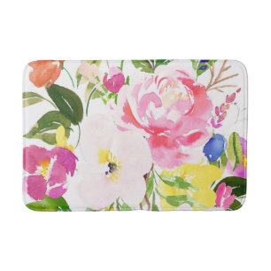 Tapis De Bain Aquarelle colorée Printemps fleurit Floral