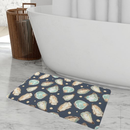 Tapis De Bain Aquarelle côtière huître et Motif Pearl