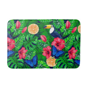 Tapis De Bain Aquarelle de jardin toucan et tropical