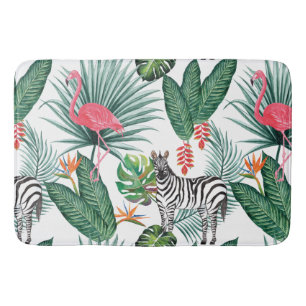 Tapis De Bain Aquarelle de la feuille tropicale flamingo moderne