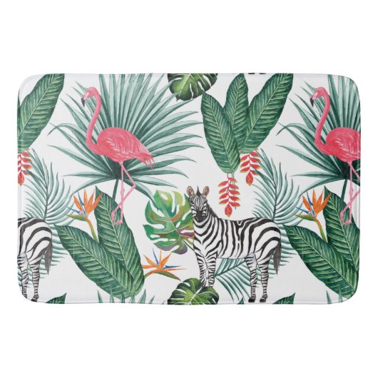 Tapis De Bain Aquarelle de la feuille tropicale flamingo moderne (Devant)