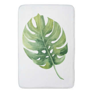 Tapis De Bain Aquarelle de la feuille verte tropicale