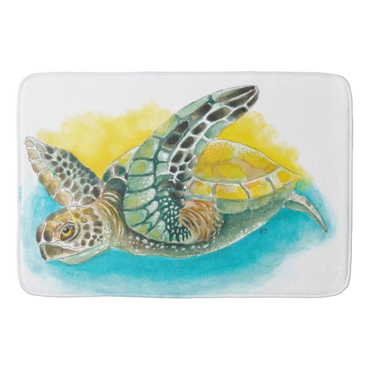 Tapis De Bain Aquarelle de la tortue de mer vert (Devant)