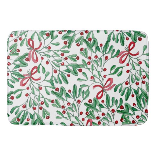 Tapis De Bain Aquarelle de Noël Rustique Mistletoe (Devant)