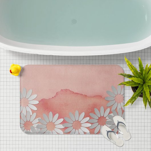 Tapis De Bain Aquarelle de pêche et fleurs blanches
