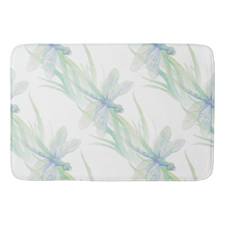 Tapis De Bain Aquarelle Dragonfly in Soft Blues & Green Art
