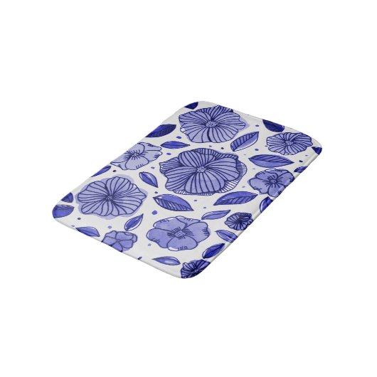 Tapis De Bain Aquarelle et fleurs d'encre - palette bleue (Angle)