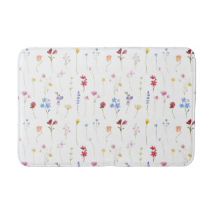 Tapis De Bain Aquarelle Fleur Sauvage Minimaliste Cottage Boho