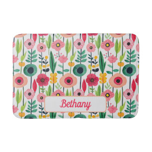 Tapis De Bain Aquarelle Fleurs de ressort avec nom élégant