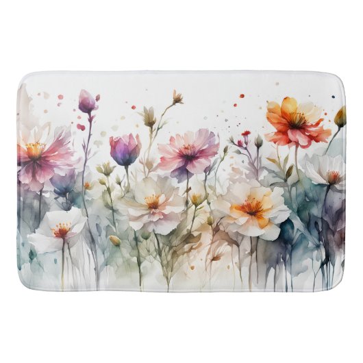 Tapis De Bain Aquarelle Fleurs Pastel Minimal Botanique (Devant)