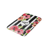 Tapis De Bain Aquarelle Florale Avec Rayures Et Monogramme (Angle)