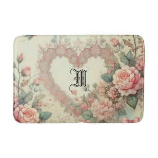 Tapis De Bain Aquarelle florale bohème pastel vintage cœurs