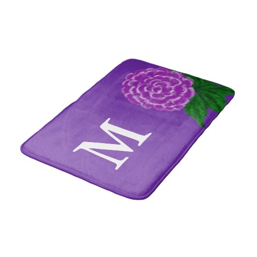Tapis De Bain Aquarelle florale violet monogramme (Angle)