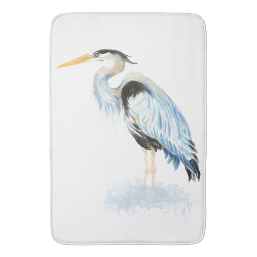 Tapis De Bain Aquarelle Great Blue Heron Oiseau Art (devant Vertical)