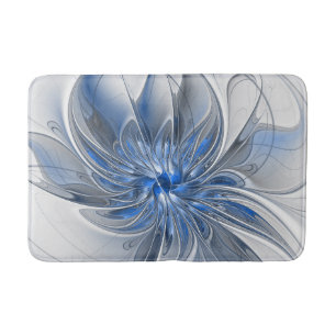 Tapis De Bain Aquarelle gris bleu Abstrait Fractal Art Flower