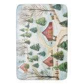Tapis De Bain Aquarelle Hiver Paysage rustique avec Fir Trees (devant Vertical)