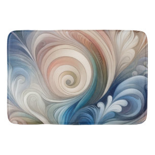 Tapis De Bain Aquarelle Imaginaire Floral Pastel Bleu & Crème
