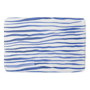 Tapis De Bain Aquarelle irrégulière lignes simples - bleu