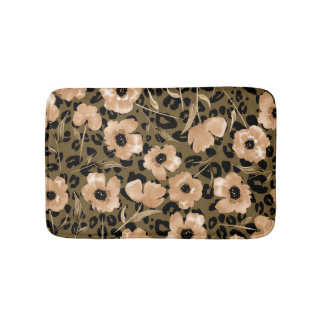 Tapis De Bain Aquarelle léopard floral : Motif sans fin