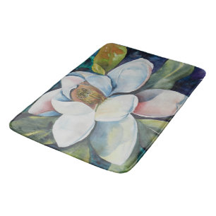 Tapis De Bain Aquarelle Magnolia Fleur et Feuilles
