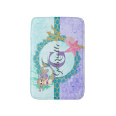 Tapis De Bain Aquarelle mignonne sirène Turquoise et violet (Devant (Vertical))