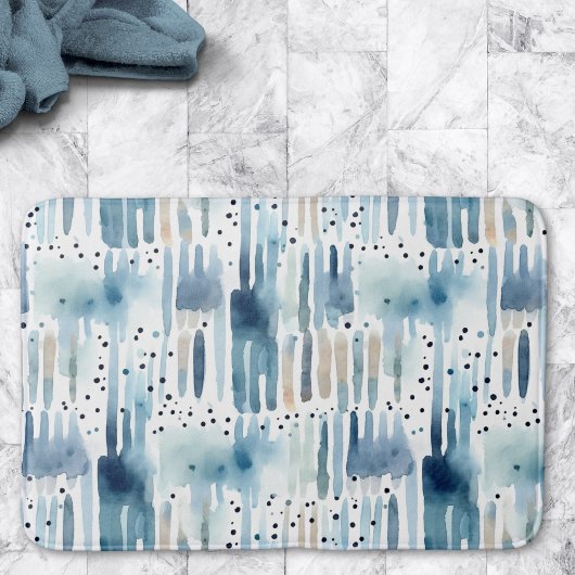 Tapis De Bain Aquarelle moderne bleu Motif Abstrait