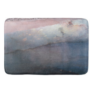 Tapis De Bain Aquarelle moderne Bleu & Rose Or Rose Blush Glam