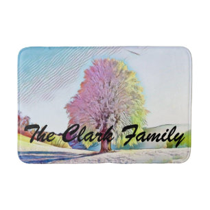 Tapis De Bain Aquarelle moderne des arbres enneigés colorés