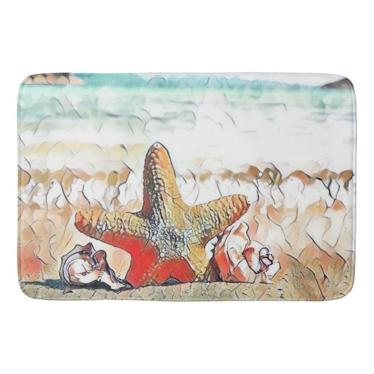 Tapis De Bain Aquarelle moderne des coquillages orange sur la pl (Devant)