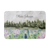 Tapis De Bain Aquarelle monochrome bleu violet prairie (Devant)