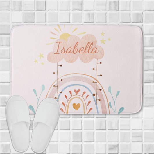 Tapis De Bain Aquarelle monogramme mou Arc-en-ciel enfants