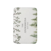 Tapis De Bain Aquarelle Monogramme Pins rustiques et branches (Devant (Vertical))