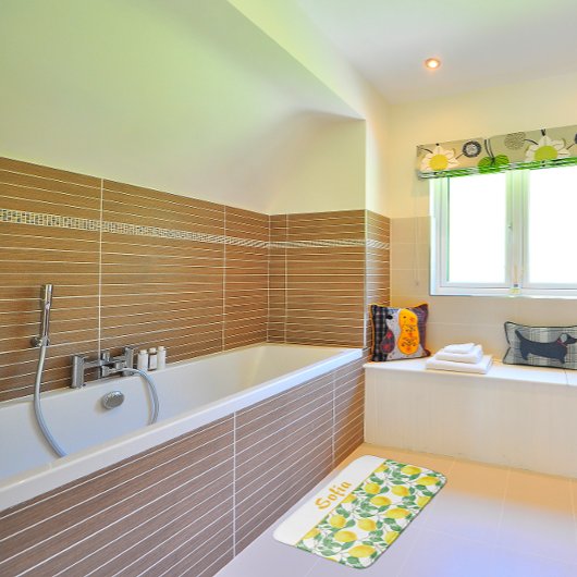 Tapis De Bain Aquarelle motif citron jaune vert