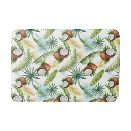 Tapis De Bain Aquarelle Motif de noix de coco tropicale (Devant)