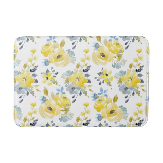Tapis De Bain Aquarelle Motif Floral Jaune (Devant)