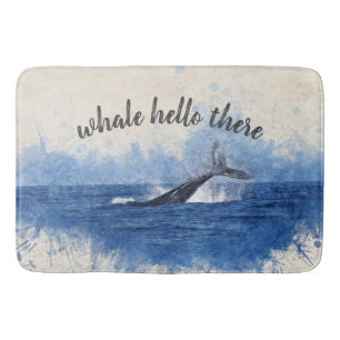 Tapis De Bain Aquarelle nautique mignonne drôle de baleine