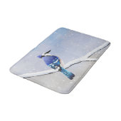 Tapis De Bain Aquarelle Oiseau de neige d'hiver Jay bleu (Angle)