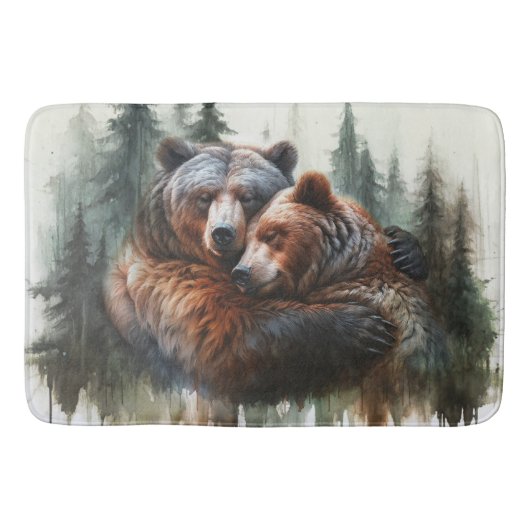 Tapis De Bain Aquarelle Ours & Arbres Sauvage rustique (Devant)