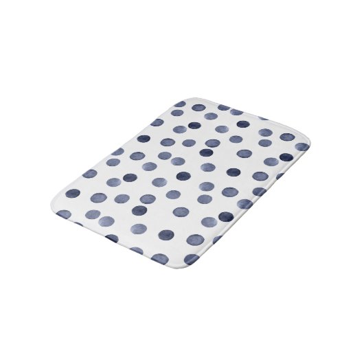 Tapis De Bain Aquarelle. Point de polka bleu. (Angle)
