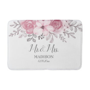 Tapis De Bain Aquarelle romantique Florales roses M & Mme Mariag