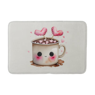 Tapis De Bain Aquarelle rose et crème mignonne Chocolat chaud Mu