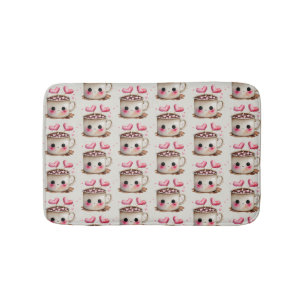 Tapis De Bain Aquarelle rose et crème mignonne Motif de cacao ch
