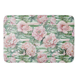 Tapis De Bain Aquarelle rose et verte Peine florale