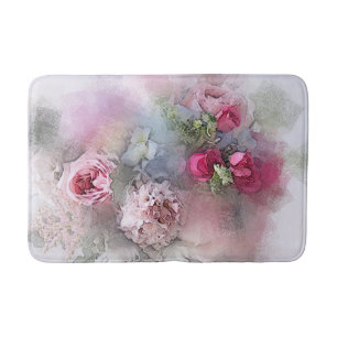 Tapis De Bain Aquarelle Rose Fleurs Floral Élégant Modèle